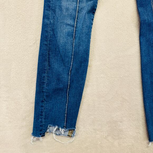 Free People Jeans Women 29R Med Wash Blue Denim Pintuck Step Hem Mid Rise Skinny - Picture 6 of 13